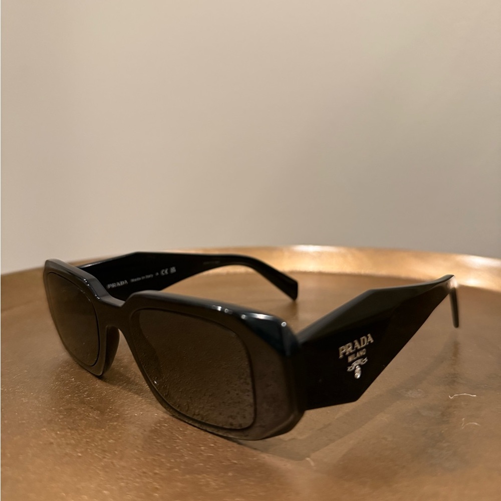 Prada Glossy Black Rectangular Sunglasses